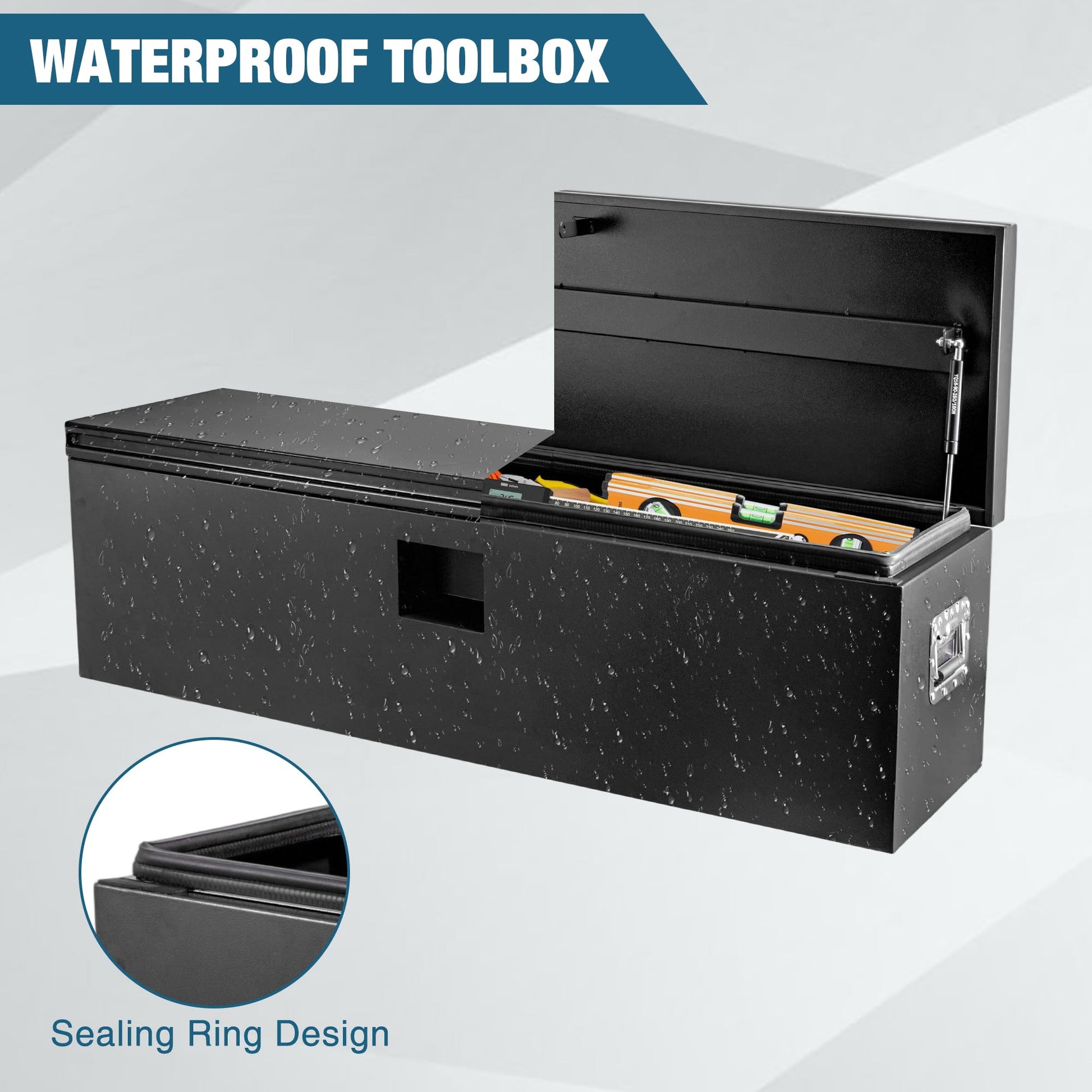 Cassetta portautensili per camion in acciaio nero Garvee, coperchio pneumatico in acciaio calibro 12, rimorchio resistente alle intemperie, 48x15x15 pollici