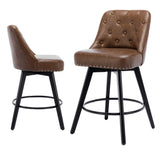 Garvee Set di 2 Sgabelli da Bar 66 cm con Seduta Girevole, Schienale Capitonné, Cuscino Spesso, Gambe in Legno Nero, Rivetti Decorativi per Cucina e Bar - Brown