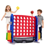 Garvee Gioco da Esterno 4-in-1 Regolabile Altezza, Gioco Gigante 4-in-a-Row con Basket e Lancio Anelli, Plastica Resistente, Portatile con Borsa, Per Famiglie e Feste - Red