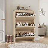 Garvee Mobile Porta Scarpe Con 3 Cassetti Ribaltabili, Legno Naturale, Design Curvo, Maniglie In Legno, Per Ingresso E Soggiorno