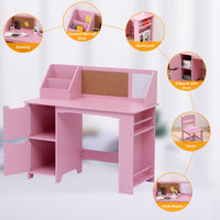 Set scrivania e sedia per bambini Garvee, in legno con contenitore, rosa, per casa e scuola, ergonomico e robusto