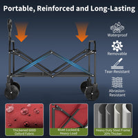Carrello multiuso pieghevole Garvee con ruote adatte a tutti i terreni, maniglia regolabile, tessuto Oxford 600D, capacità di carico di 380 libbre, portabevande, nero per campeggio e giardino