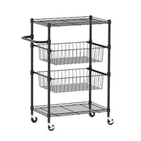 Carrello da cucina in metallo Garvee a 4 ripiani con maniglia, capacità di carico 110 libbre, ripiani in filo metallico aperto, 2 ruote bloccabili, utilizzo versatile, metallo, argento