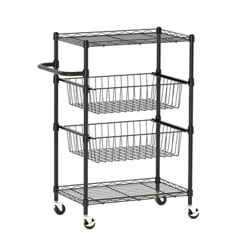 Carrello da cucina in metallo Garvee a 4 ripiani con maniglia, capacità di carico 110 libbre, ripiani in filo metallico aperto, 2 ruote bloccabili, utilizzo versatile, metallo, argento