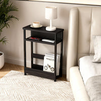 Tavolino laterale stretto Garvee, 3 ripiani con portariviste per soggiorno e camera da letto, 18,11x7,87x25,2 pollici, nero