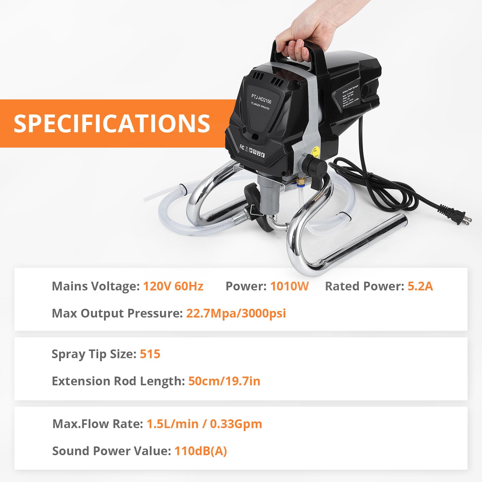 Spruzzatore di vernice airless Garvee 1010W con pressione di 3000 PSI, flusso regolabile, asta di prolunga, tubo ad alta pressione per uso interno ed esterno, blu