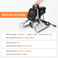 Spruzzatore di vernice airless Garvee 1010W con pressione di 3000 PSI, flusso regolabile, asta di prolunga, tubo ad alta pressione per uso interno ed esterno, blu