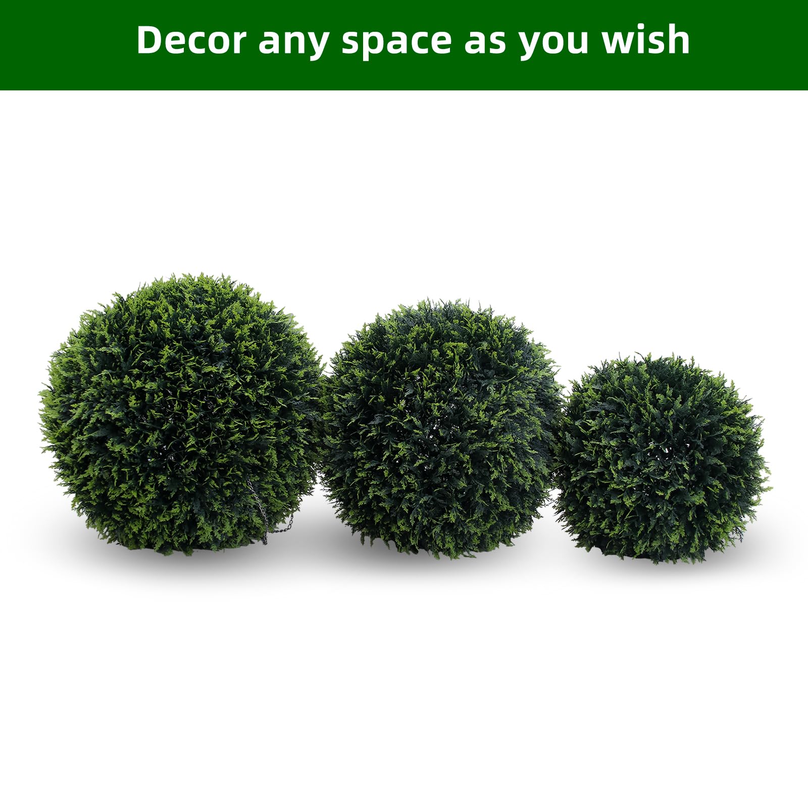 Sfere di cedro artificiale Garvee, set da 2, resistenti alle intemperie, senza manutenzione, materiale PE, per giardino e matrimonio, verde, 2 pezzi