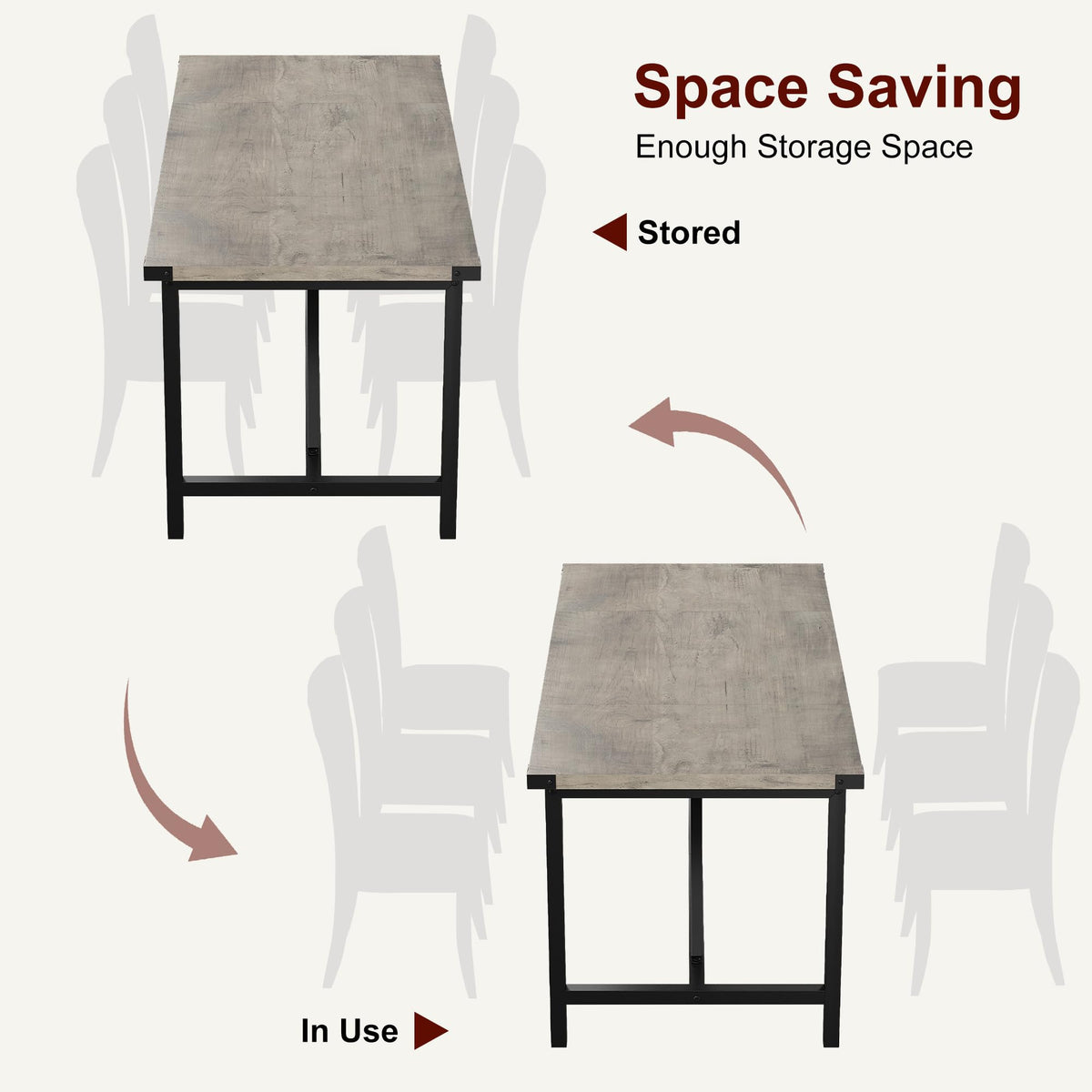 Tavolo da pranzo rettangolare Garvee per 6-8 persone, robusto MDF e acciaio, stile industriale, grigio retrò, sala da pranzo e ampi spazi