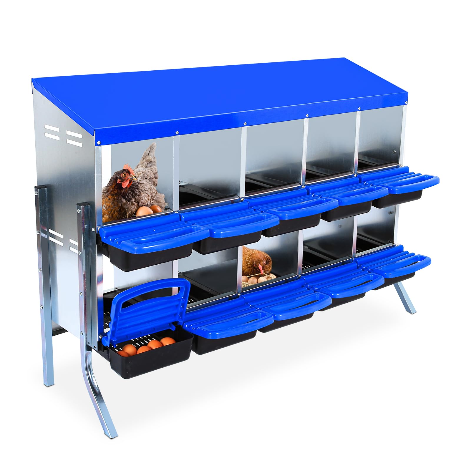 Nido per polli Garvee a 2 livelli - Con 10 scomparti, metallo, tetto impermeabile, base antiscivolo, arrotolabile per pollaio