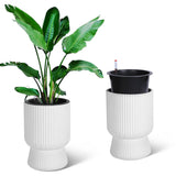 Garvee Set di 2 Vasi Autoirriganti con Monitor Livello Acqua, Marmo Bianco, Doppio Strato, Interni ed Esterni, 36 cm - Bianco Marmo
