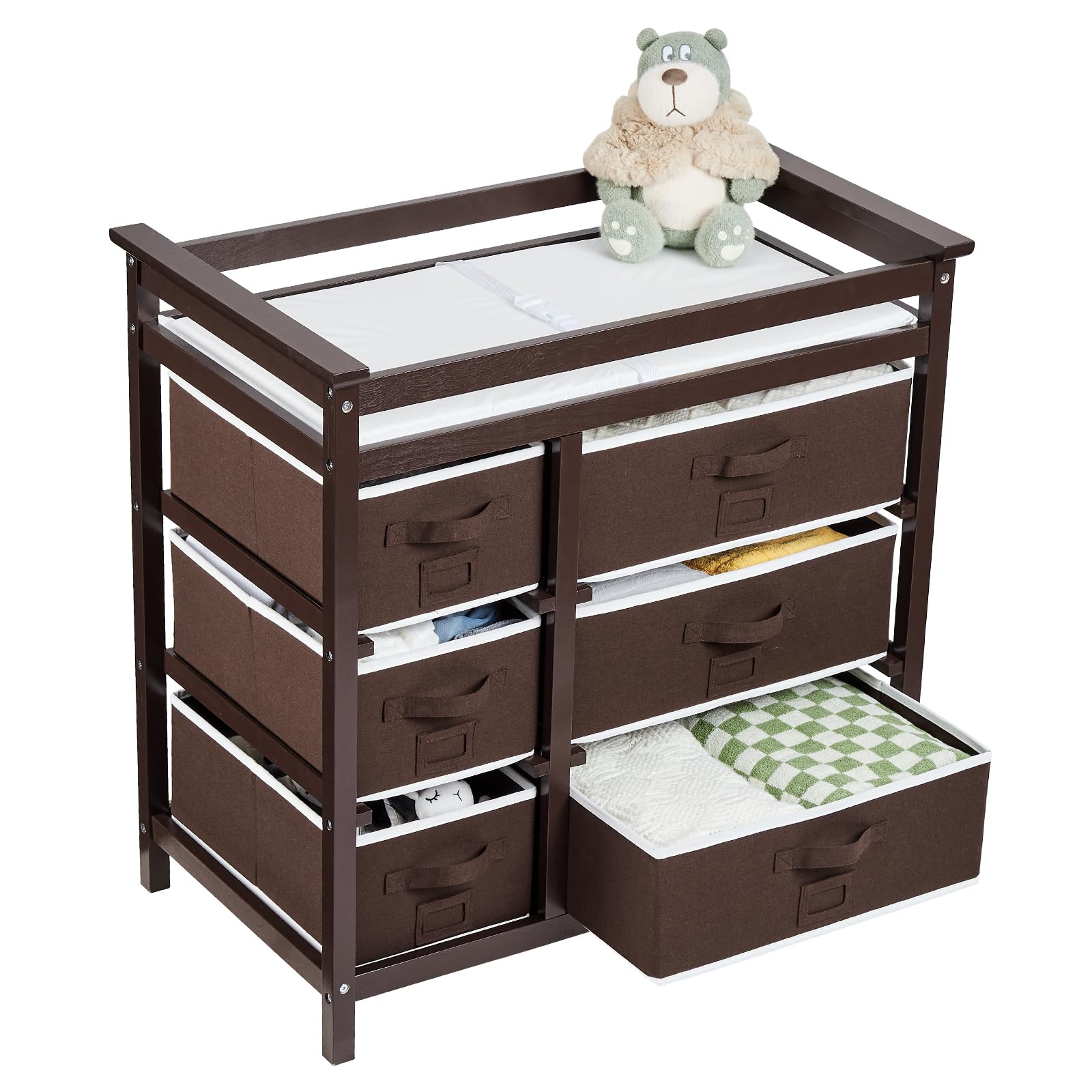 Fasciatoio Garvee con 6 cassetti, sponde di sicurezza, altezza regolabile per neonati e bambini, legno, tappetino impermeabile, facile da pulire