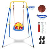 Garvee Altalena Bimbi 4-in-1 Con Canestro Basket, Design Smontabile, Cintura Sicurezza, Telaio Pieghevole, Plastica E Metallo, Uso Interno Ed Esterno, Giardino E Casa