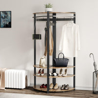 Armadio angolare Garvee con scarpiera, 6 ganci doppi, legno, robusta struttura antiribaltamento per corridoio e ingresso, salvaspazio, 70,8 pollici, marrone