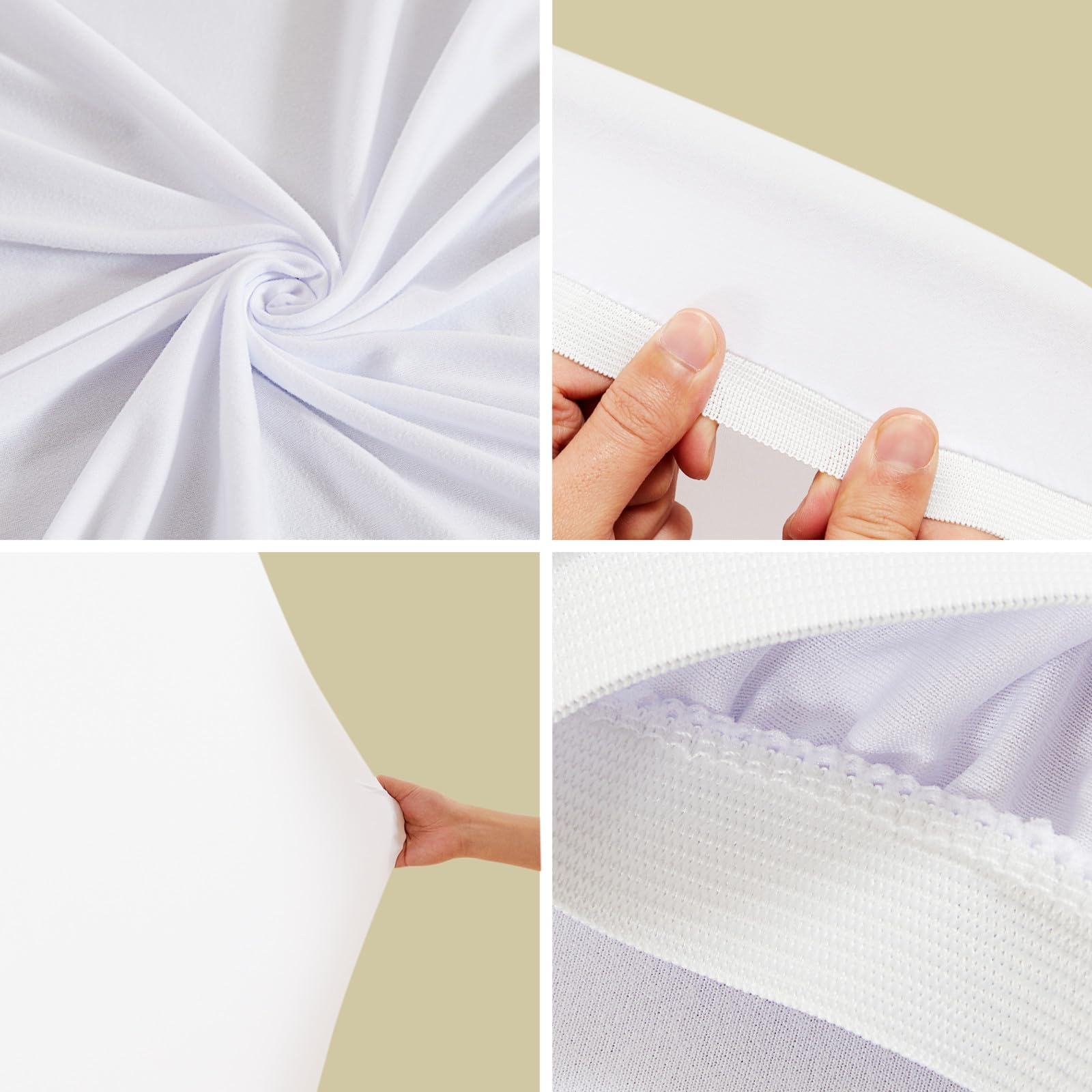 Garvee Sfondo ad arco rotondo in poliestere con elastico e cerniera, bianco champagne, 7,2 piedi per decorazioni di matrimoni e feste