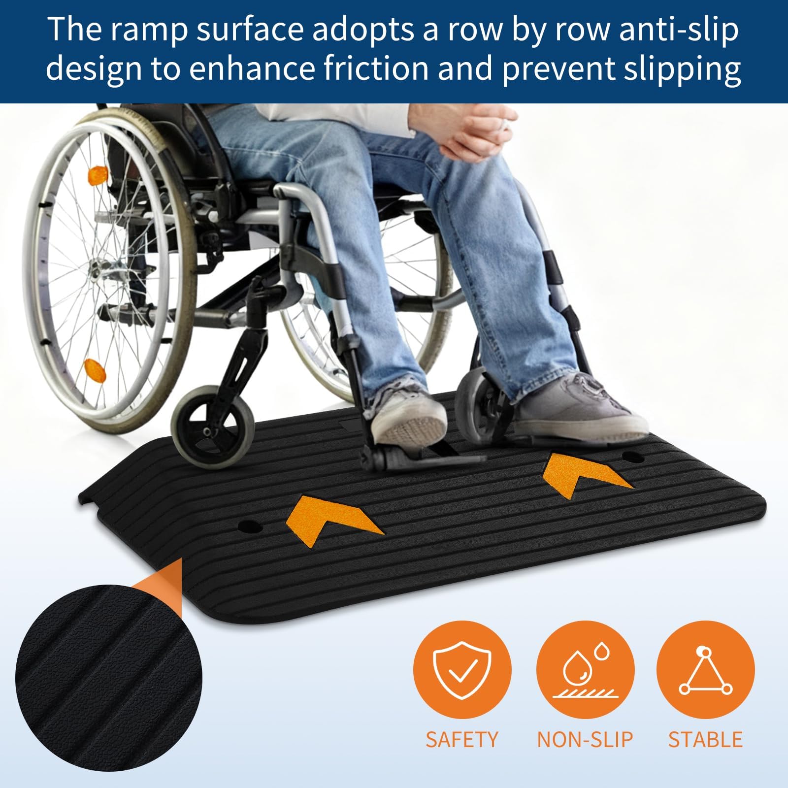 Rampa di soglia in gomma Garvee da 3,5", capacità di carico di 33.000 libbre, antiscivolo, portatile, robusta per sedie a rotelle e scooter, uso versatile, 35,5" L x 21" W x 3,5" H, nera