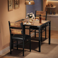 Set da pranzo Garvee per 2 persone con sedie imbottite, protezioni angolari, robusto legno MDF, ergonomico, salvaspazio, marrone, cucina e appartamento
