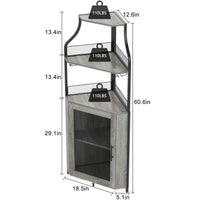 Mobiletto angolare Garvee con 5 ripiani, ripiani regolabili, MDF e metallo, anta a battente, grigio, per cucina e sala da pranzo, 47 x 45 x 152 cm