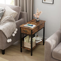 Tavolino laterale GARVEE con cassetto e tasca in tessuto - Comodino versatile in stile retrò per soggiorno e camera da letto (60x32x60 cm, marrone scuro)