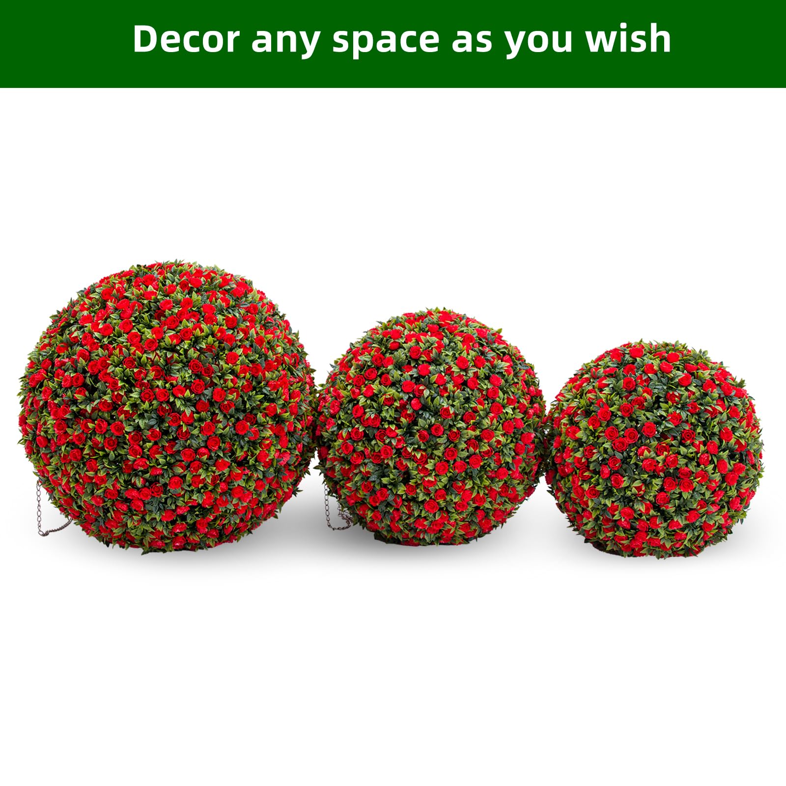 Garvee 15 pollici sfere di fiori artificiali topiari 2 pezzi, resistenti alle intemperie, materiale PE, decorazione da giardino e matrimonio, verde