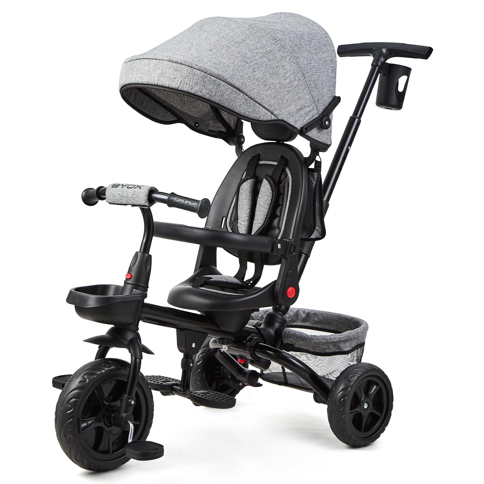 Triciclo per bambini Garvee scalabile 6 in 1, bicicletta per bambini con sedile reversibile per sole e pedali, grigio, da 10 mesi a 5 anni