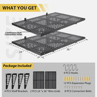 Scaffali da parete per garage Garvee, confezione da 2, resistenti, 2 x 3 piedi, in acciaio, montati a parete, per officina e garage, capacità di carico di 560 libbre, neri