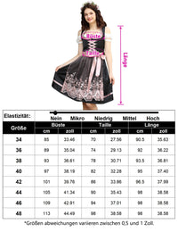 Garvee Dirndl, abito tradizionale midi da donna, set completo da 3 pezzi per l'Oktoberfest e le feste popolari, taglie 34-48, nero, 44