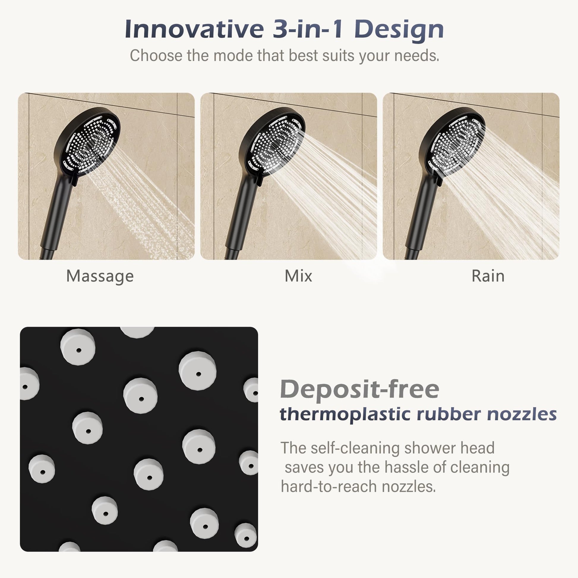 GARVEE Doccia a pioggia senza raccordi – Colonna doccia in acciaio inox nera rotonda 25 cm