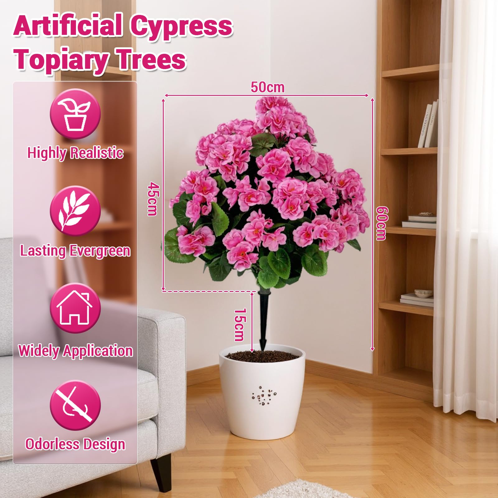Alberi artificiali Garvee di begonia lavanda da 23'', in materiale PE resistente ai raggi UV e alle intemperie, con picchetto per giardino e terrazza, colore verde