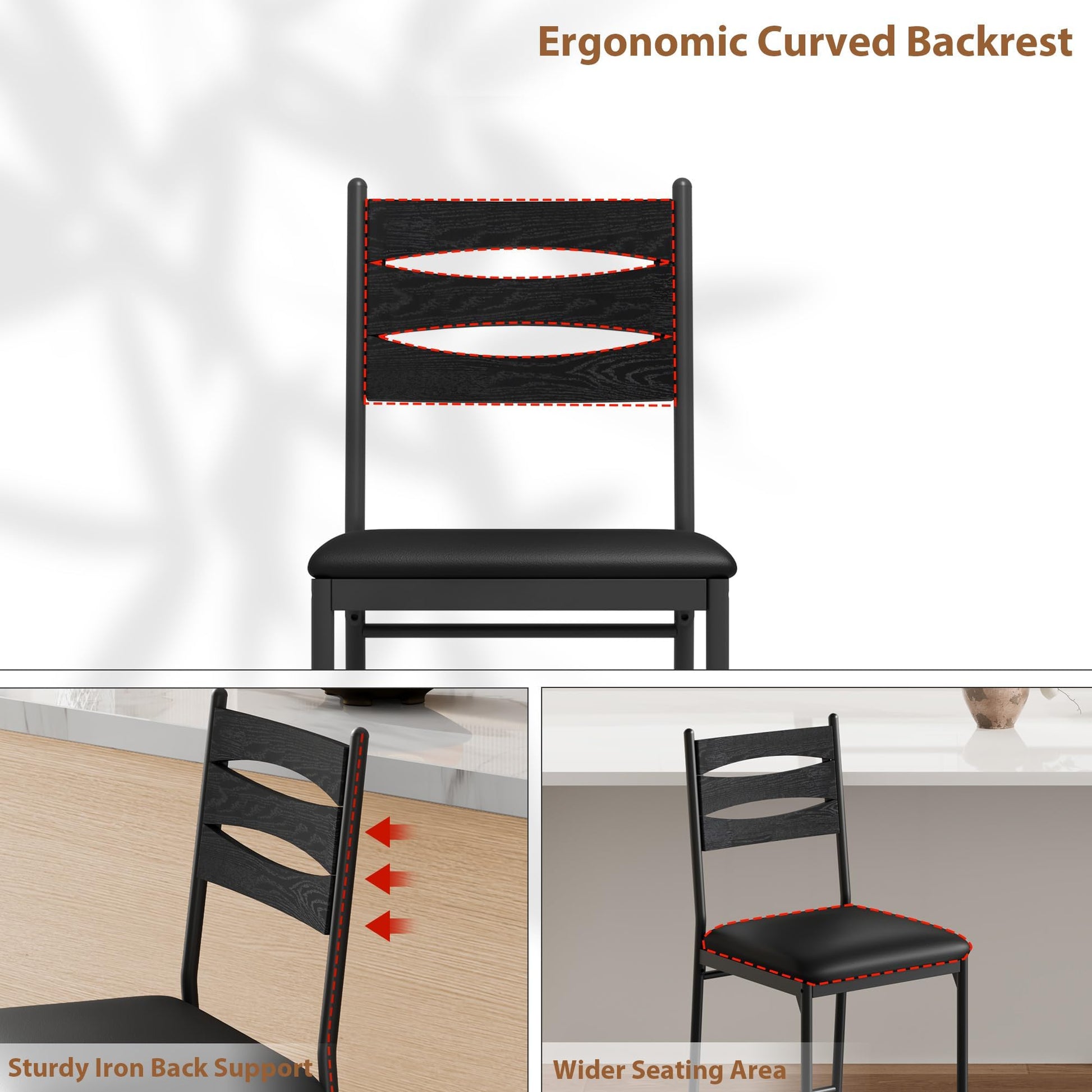 Garvee set di 4 sgabelli da bar in legno con rivestimento in Ecopelle, schienale e poggiapiedi per cucina e soggiorno, stabili, comodi