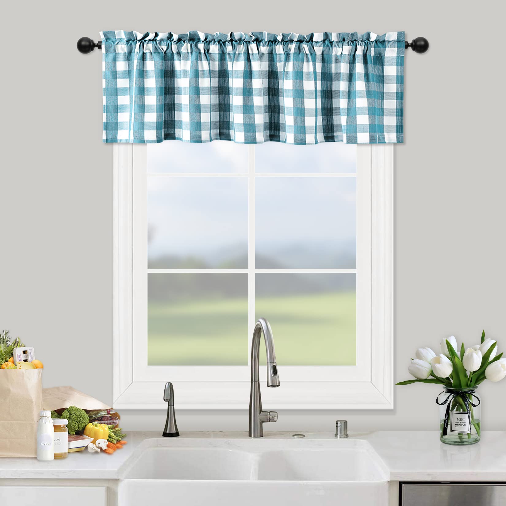 Garvee Valance Buffalo Check Tende per Cucina Mezza Finestra 56" Lunghe Poliestere Filtrante Luce