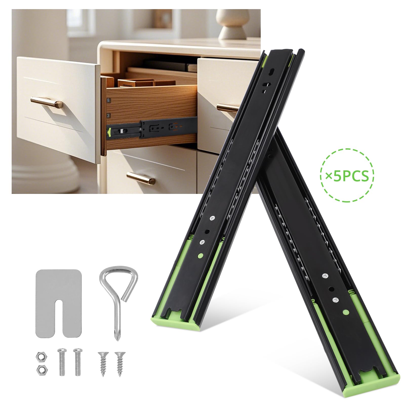 Guide per cassetti Garvee per impieghi gravosi, capacità di 100 libbre, estensione completa, cuscinetti a sfera in acciaio, chiusura ammortizzata, basso rumore, montaggio laterale da 12/14/16 pollici, cassetta degli attrezzi da cucina