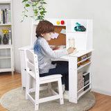 Garvee Set Scrivania e Sedia per Bambini Tavolo Studio in Legno con Mensola Lavagna Magnetica Bianca per Studio e Creatività