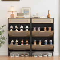 Scarpiera in rattan Garvee con 2 cassetti pieghevoli e 1 cassetto estraibile per corridoio e ingresso, 3 ripiani regolabili, nero, robusta, traspirante