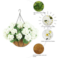 Garvee Set di 2 gerani artificiali da esterno, cesti appesi, bianchi, resistenti alle intemperie, per giardino, terrazza, Natale