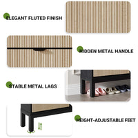 Scarpiera Garvee con 4 scomparti a ribalta, design scanalato in stile rustico, gambe in metallo, stretta, per corridoio e ingresso, nera