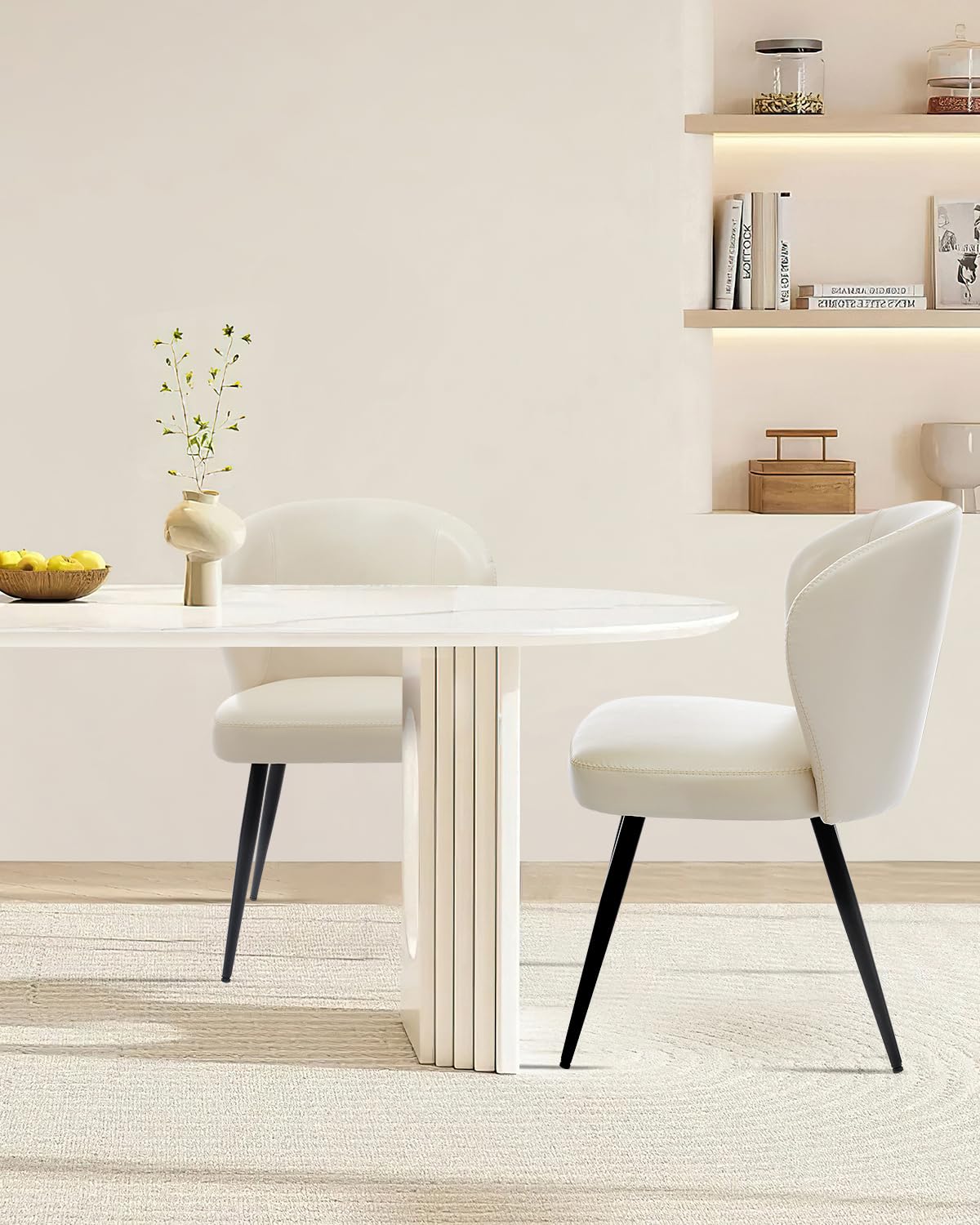 Set di 2 sedie da pranzo Garvee in pelle ergonomica con gambe in acciaio per cucina e sala da pranzo, altezza seduta 23,2" neutra