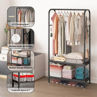 Appendiabiti Garvee in metallo nero, resistente, con ripiani doppi indipendenti, 6 ganci, piedini in gomma, per camera da letto, ufficio, soggiorno