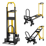 Carrello portascale Garvee 3 in 1 con cinghie elastiche pieghevoli per impieghi gravosi, per casa e ufficio, capacità di carico di 363 kg, nero - Modello di salita delle scale giallo