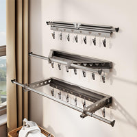 Asciugatrice da parete Garvee, pieghevole, per uso interno o esterno, 62,3-115 cm, nero, salvaspazio, con 7 clip, capacità di carico 30 kg