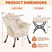 Garvee, comoda poltrona relax con poggiapiedi, ergonomica, in velluto, per soggiorno e camera da letto, pieghevole e salvaspazio