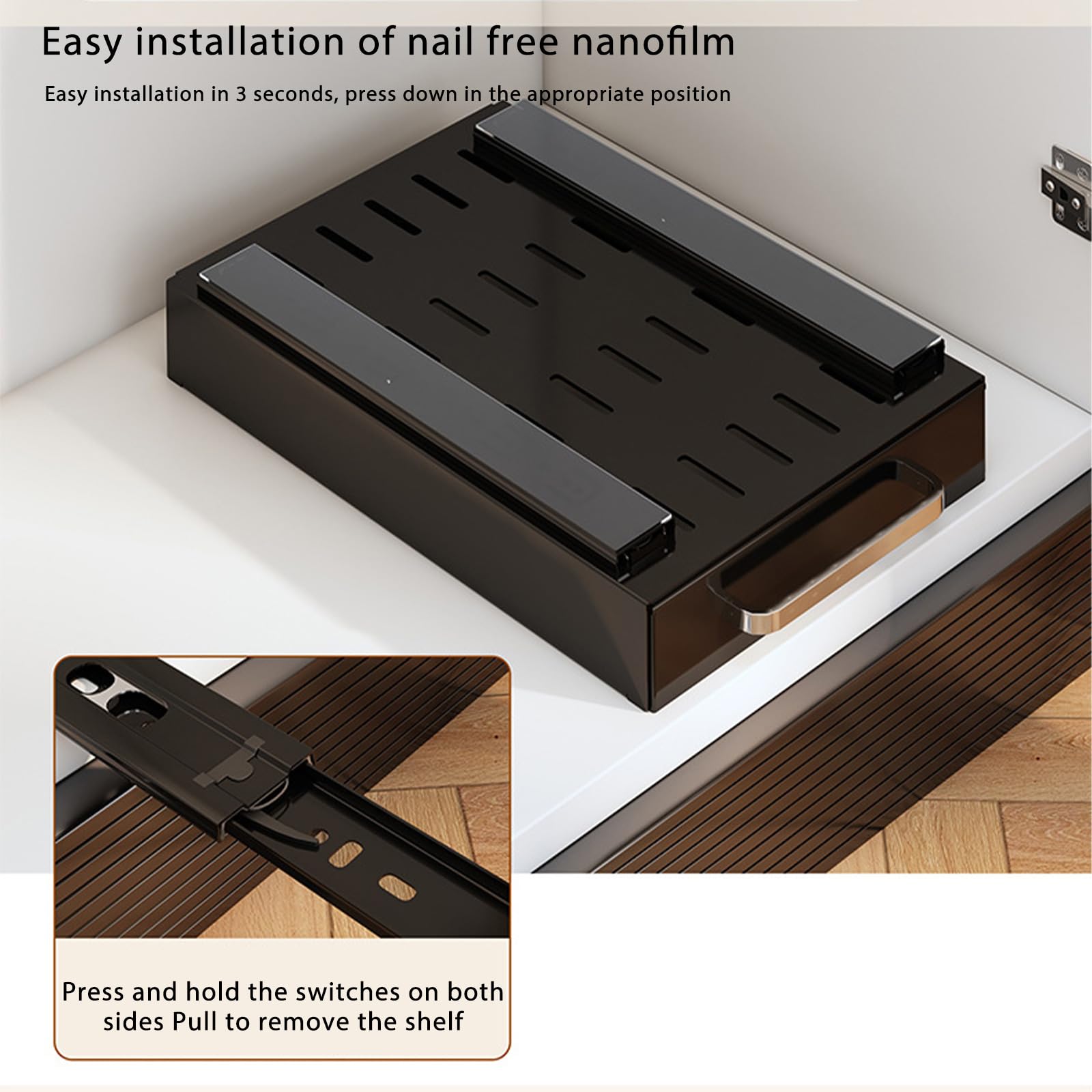 Garvee Set da 2 pezzi per porta scorrevole, per cucina e bagno, plastica robusta, salvaspazio, nero