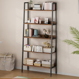Libreria alta Garvee da 67" con 5 ripiani, struttura in metallo, marrone ruggine, stretta, per soggiorno, ufficio, cucina