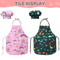 Garvee Set 2 Pezzi Costume Cucina Bambini, Schürze e Mütze in Pfirsichfleece, Rosa e Verde, Gioco di Ruolo, Regalo Perfetto