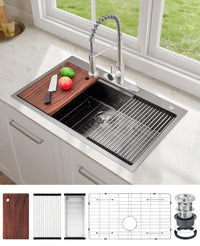 Lavello Garvee in acciaio inox con 1 vasca e rubinetto estraibile – 75 x 46 x 23 cm, pratico lavello per la tua cucina