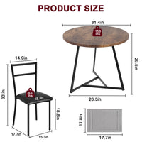 Set da pranzo rotondo Garvee per 2 persone con sedie imbottite, MDF e metallo, marrone retrò, salvaspazio per piccoli appartamenti
