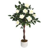 Garvee Albero di Rose Artificiali con Protezione UV, 30 Rose Bianche, Tronco in Legno con Rivestimento PE-Rattan, Poliestere Premium, Ideale per Soggiorno e Ufficio - Bianco 90 cm