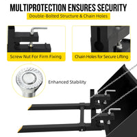 Forche per pallet con morsetto Garvee da 43 pollici e 2500 libbre, resistenti, con barra stabilizzatrice regolabile, per trattori e pale gommate, in acciaio ad alta resistenza, nere