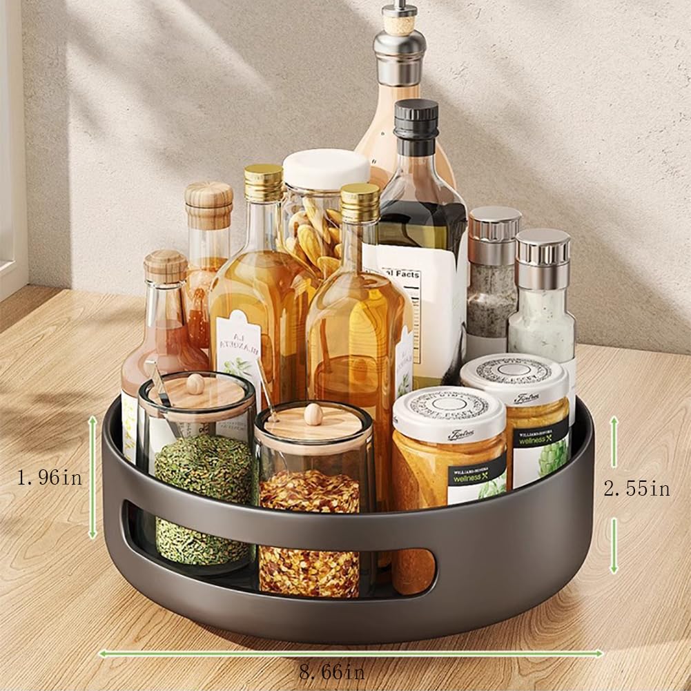 Garvee - Portaoggetti girevole da cucina, porta spezie in metallo rotondo, rotazione a 360°, nero
