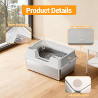 Garvee grande lettiera per gatti in acciaio inox da 34 litri semi-chiusa con tappetino antiscivolo per più gatti 60x40x22 cm bianco naturale